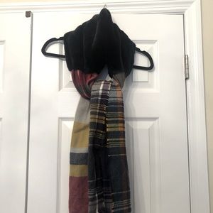 Anthropologie Plaid Scarf with Faux Fur Collar